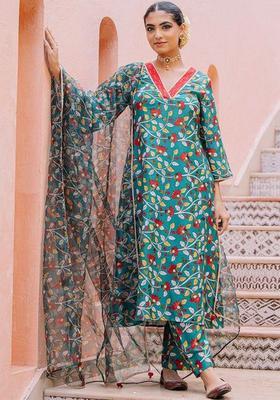 Green Printed Viscose Kurta Sets
