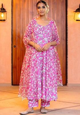 Pink Printed Viscose Kurta Sets