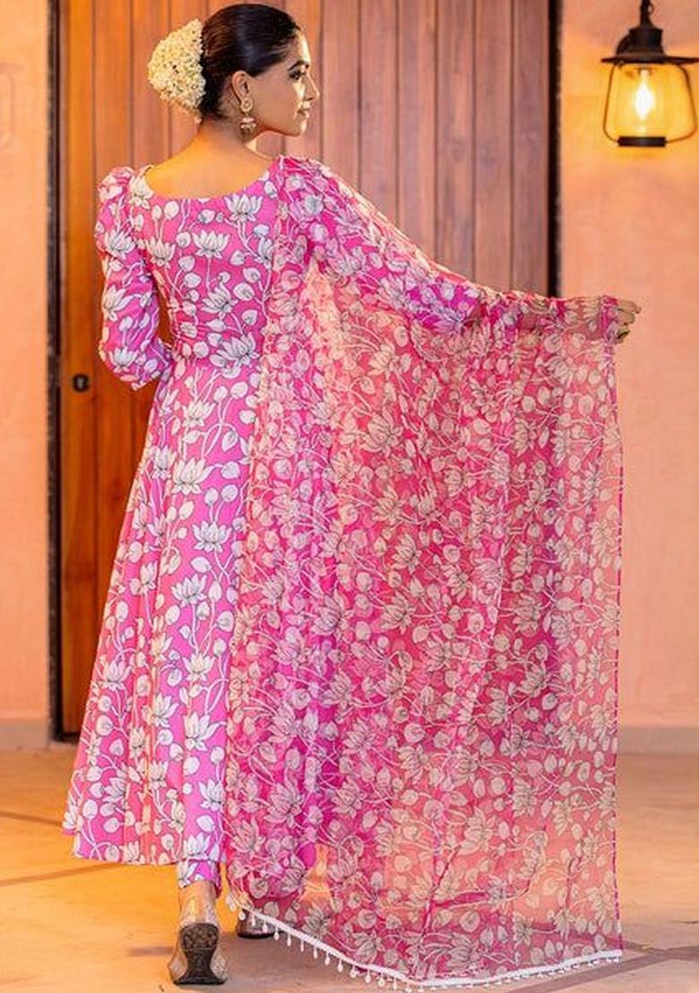 Pink Printed Viscose Kurta Sets - Indya