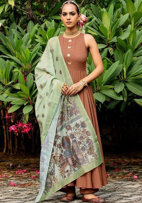 Brown Solid Cotton Anarkli Sets