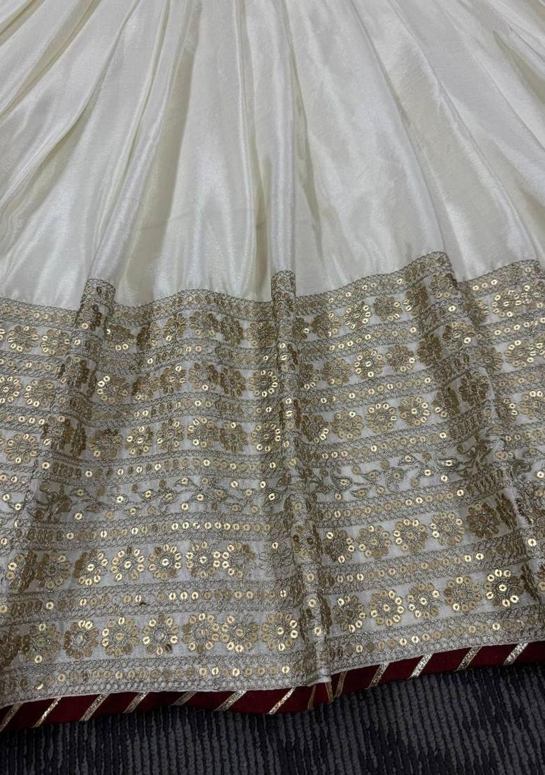 Off White Embroidered Chinon Anarkli Sets - Indya