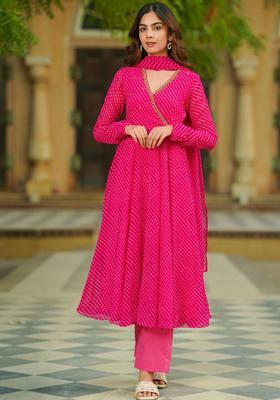 Pink Printed Georgette Anarkli Sets