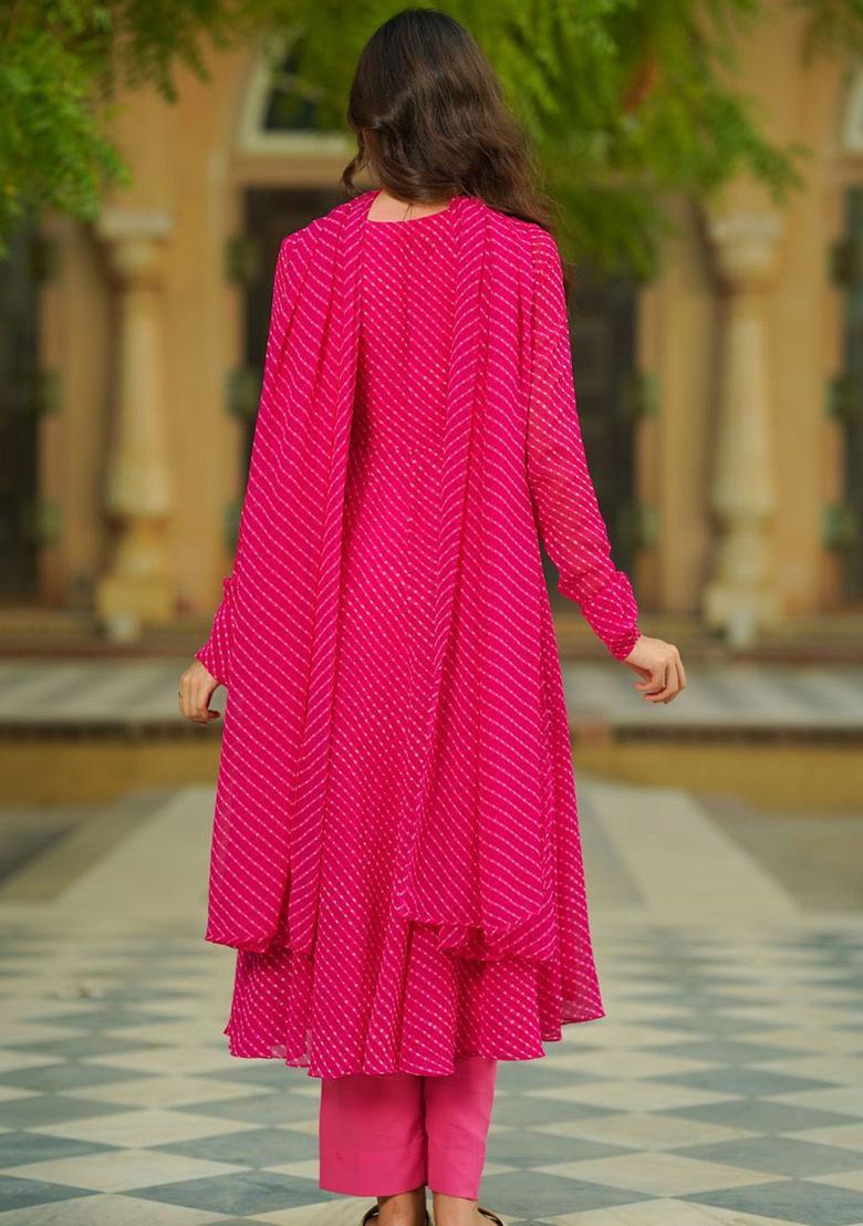 Pink Printed Georgette Anarkli Sets - Indya