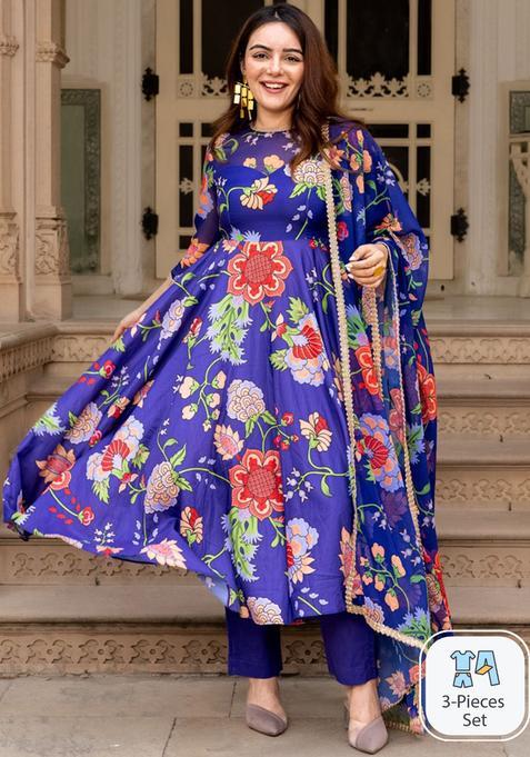 Blue Printed Georgette Anarkli Sets
