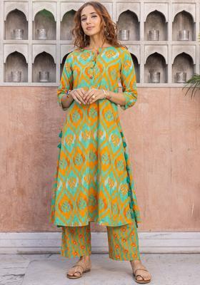 Orange Printed Cotton Kurta Sets