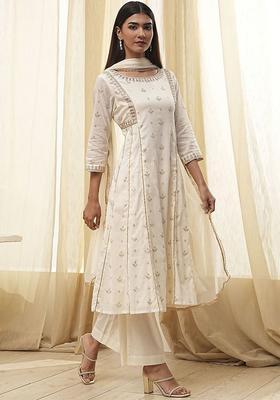 Cream Printed Cotton Anarkli Sets