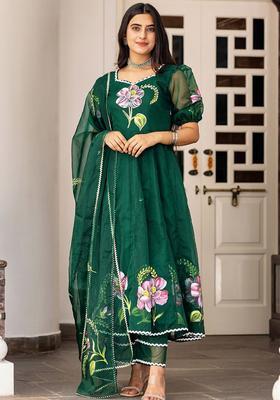 Green Printed Organza Anarkli Sets