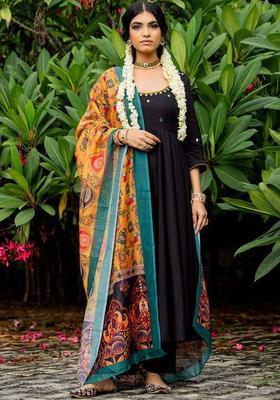 Black Yoke Design Cotton Anarkli Sets