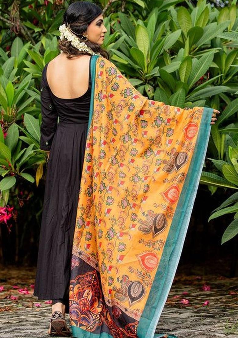 Black Yoke Design Cotton Anarkli Sets - Indya