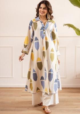 Off White Printed Cotton Kurta Sets