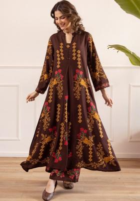 Brown Printed Cotton Kurta Sets