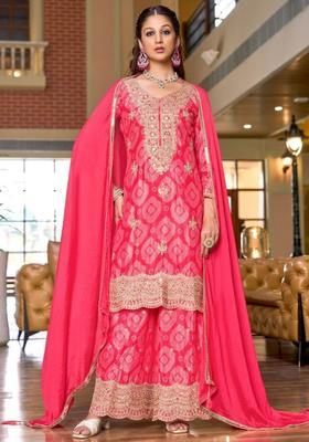 Pink Printed Chinon Kurta Sets