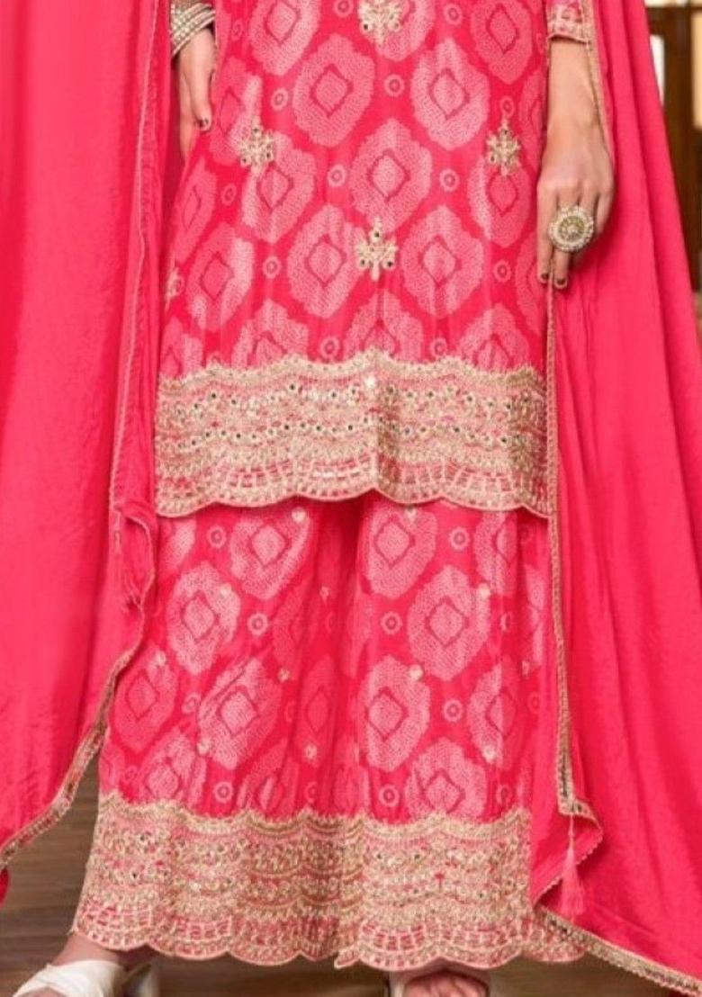 Pink Printed Chinon Kurta Sets - Indya