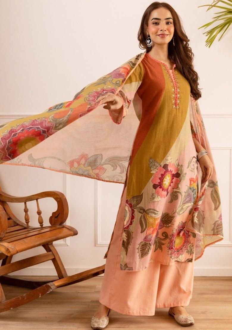 Multi Printed Cotton Kurta Sets - Indya
