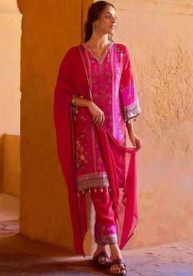 Pink Printed Viscose Kurta Sets