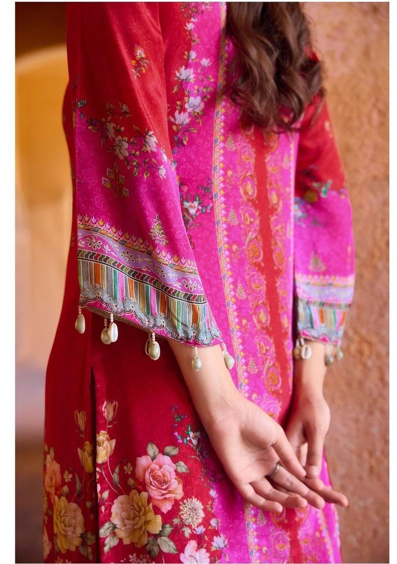Pink Printed Viscose Kurta Sets - Indya