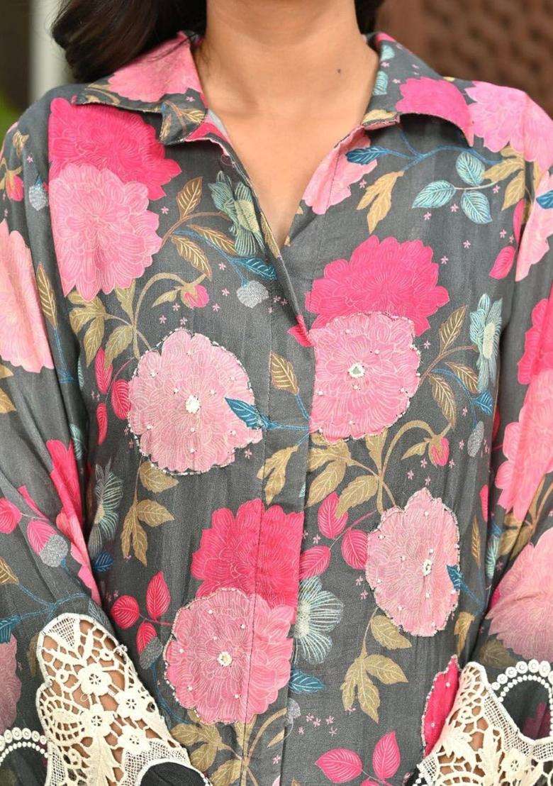 Grey Printed Cotton Kurta Sets - Indya