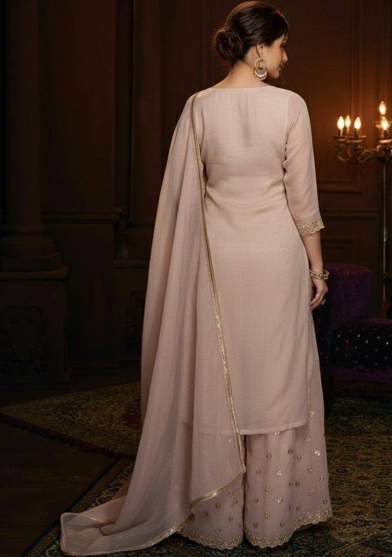 Peach Embroidered Cotton Kurta Sets - Indya