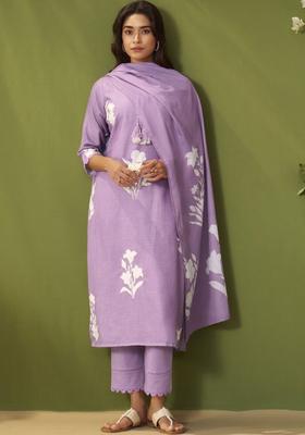 Lavender Printed Cotton Kurta Sets