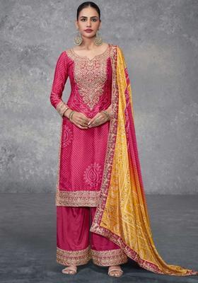 Pink Printed Chinon Kurta Sets