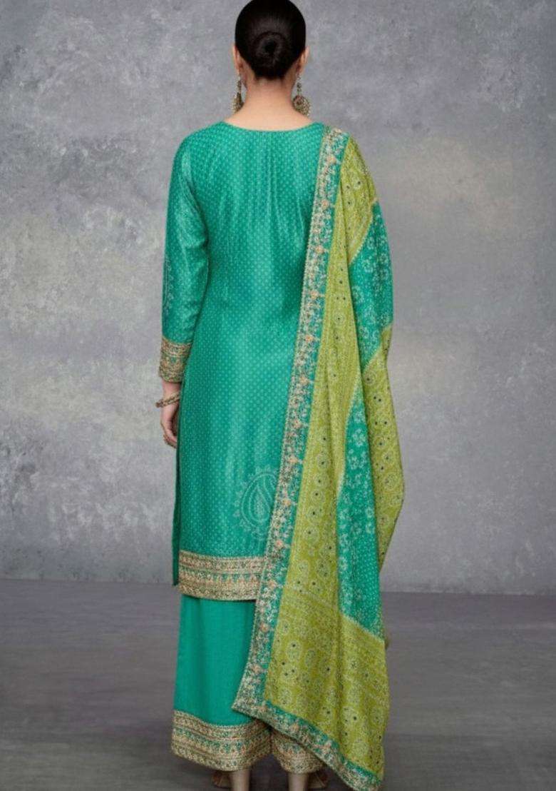 Green Printed Chinon Kurta Sets - Indya