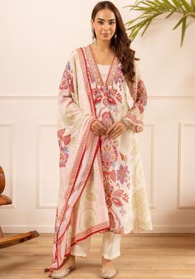 Off White Printed Cotton Kurta Sets