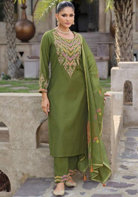 Olive Yoke Design Chinon Kurta Sets