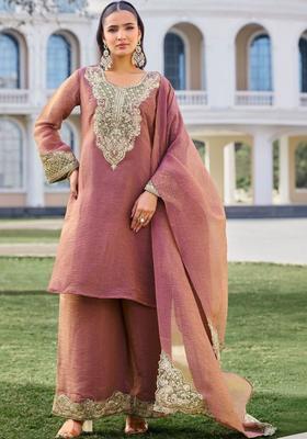 Rose Embroidered Tissue Kurta Sets