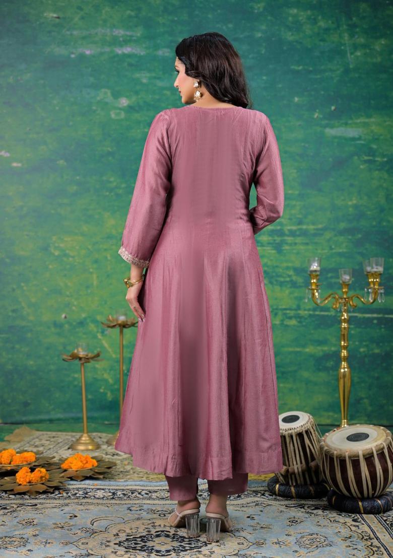 Pink Embroidered Cotton Anarkli Sets - Indya