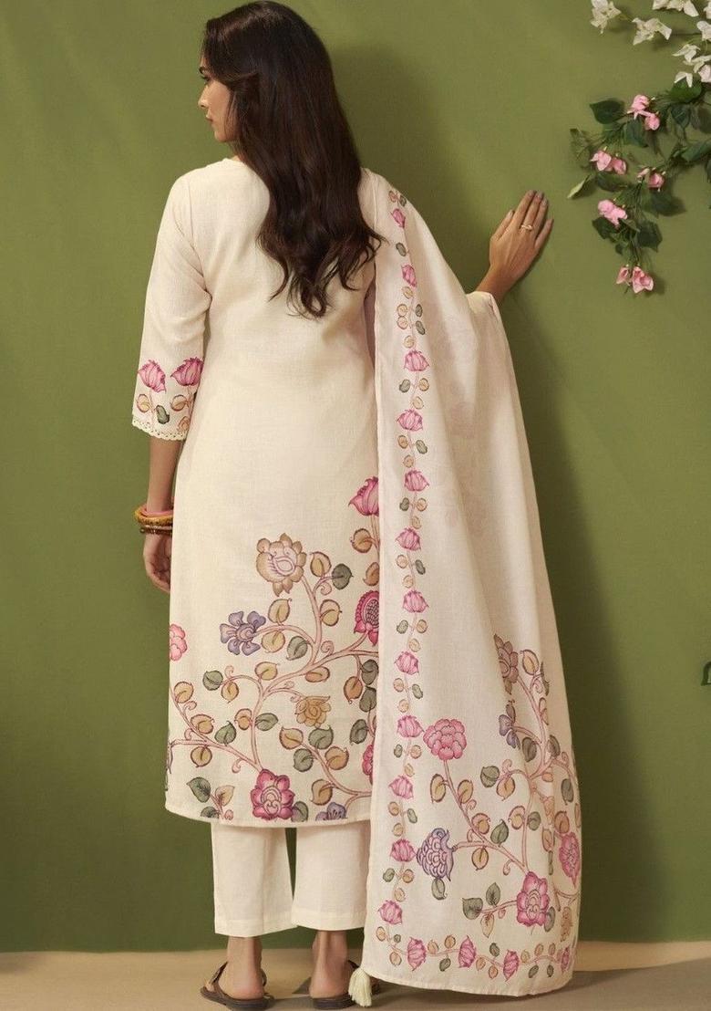 Off White Printed Cotton Kurta Sets - Indya