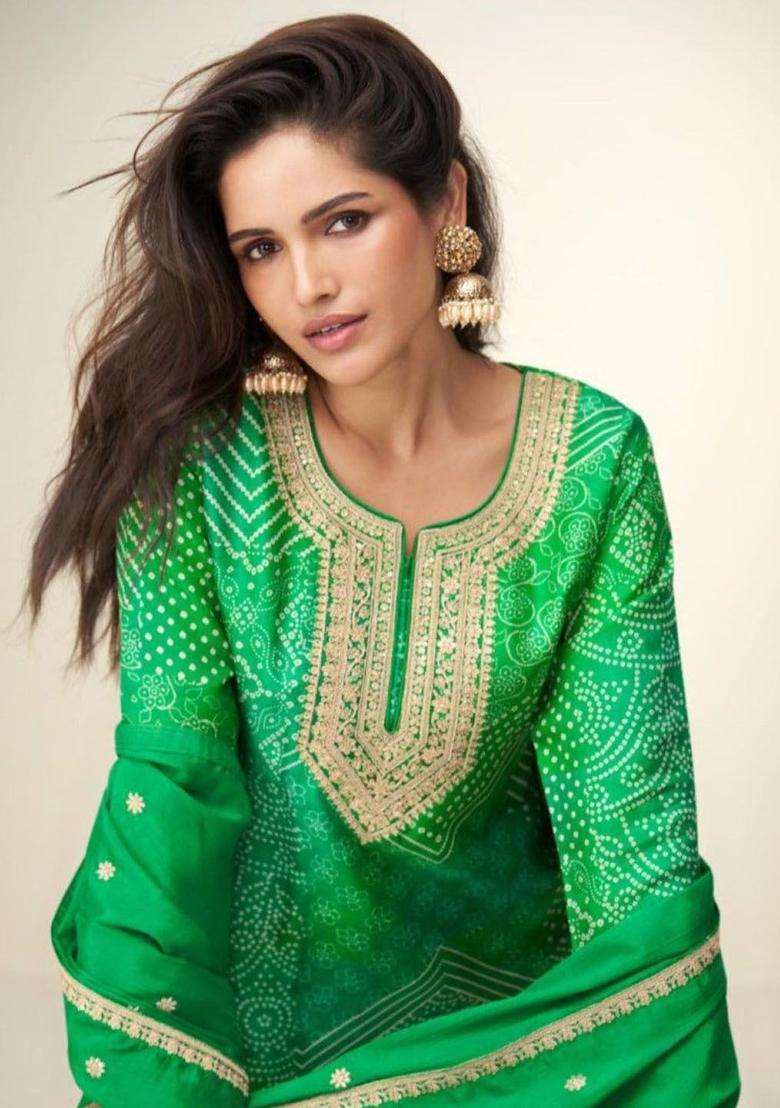 Green Printed Chinon Kurta Sets - Indya