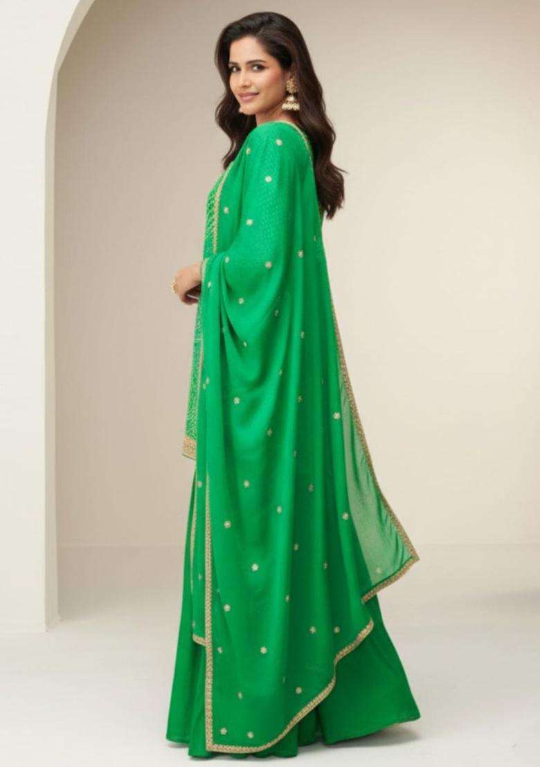 Green Printed Chinon Kurta Sets - Indya