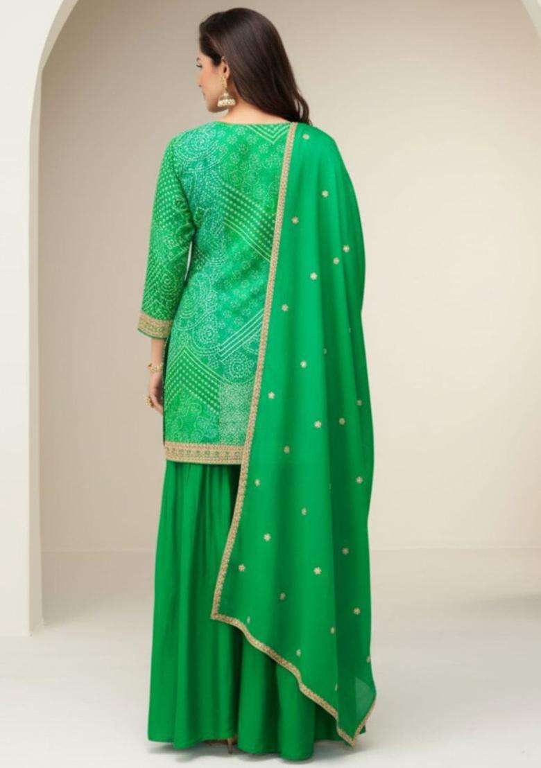 Green Printed Chinon Kurta Sets - Indya