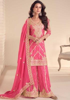 Pink Printed Chinon Kurta Sets