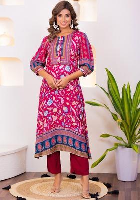 Pink Printed Silk Blend Kurta Sets