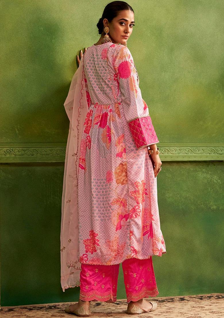 Pink Embroidered Cotton Anarkli Sets - Indya