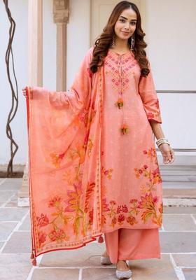 Peach Printed Cotton Kurta Sets