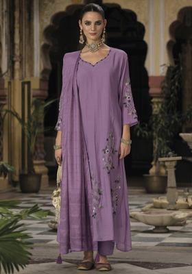Lavender Embroidered Cotton Kurta Sets