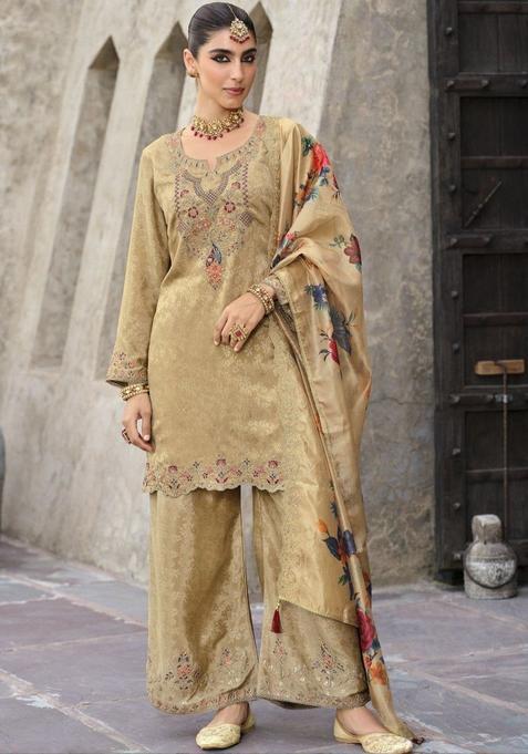 Gold Embroidered Cotton Kurta Sets