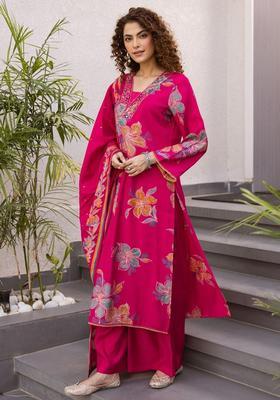 Pink Printed Viscose Kurta Sets