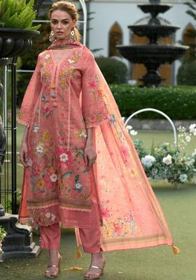 Peach Printed Cotton Kurta Sets