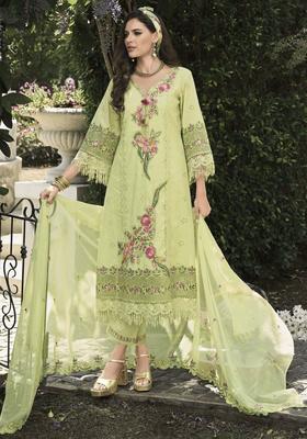 Lime Green Embroidered Cotton Kurta Sets