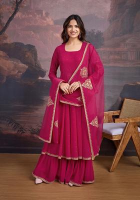 Magenta Solid Georgette Anarkli Sets