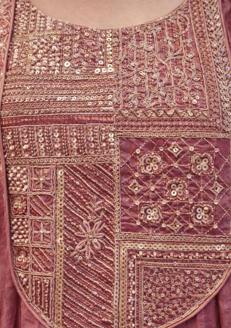 Pink Self Design Silk Blend Anarkli Sets - Indya