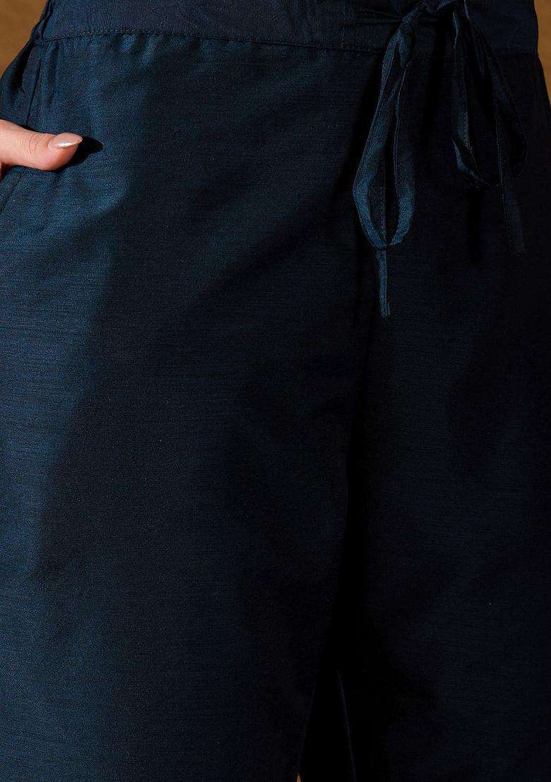 Navy Blue Woven Design Chanderi Anarkli Sets - Indya