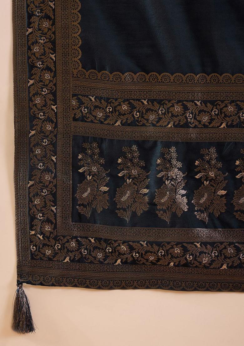 Navy Blue Woven Design Chanderi Anarkli Sets - Indya