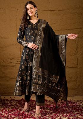 Black Printed Chanderi Anarkli Sets