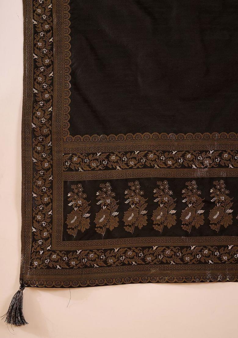 Black Printed Chanderi Anarkli Sets - Indya