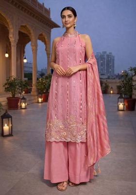 Rose Embroidered Silk Blend Kurta Sets