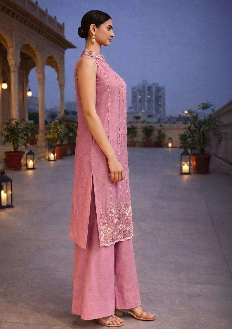 Rose Embroidered Silk Blend Kurta Sets - Indya